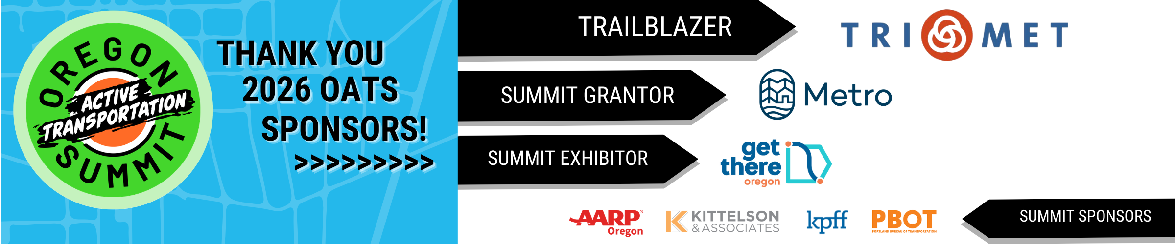 Logo lineup of OATS Sponsors including Trimet, Metro, and Get There Oregon