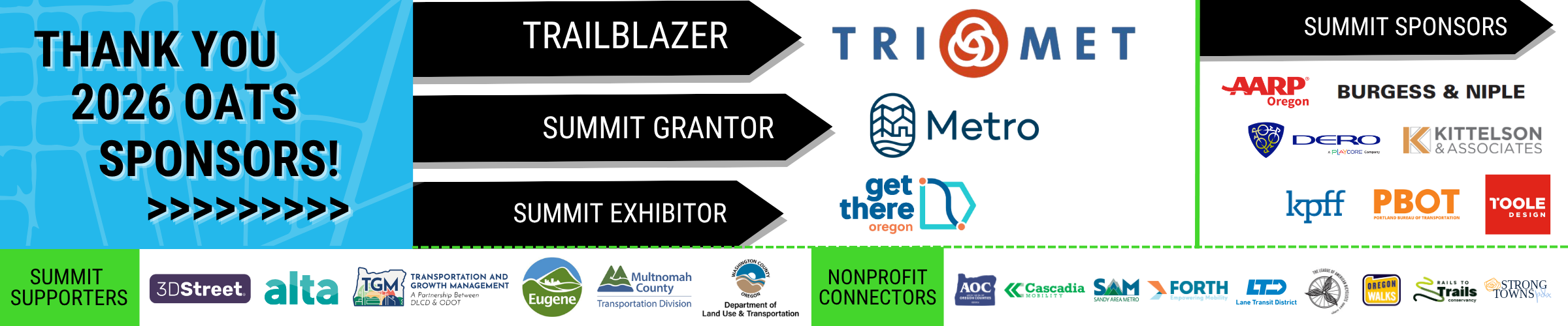 Logo lineup of OATS Sponsors including Trimet, Metro, and Get There Oregon